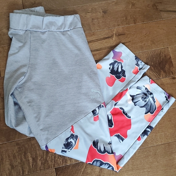 Puma leggings( grey with Hawaiian floral), medium - Picture 2 of 4